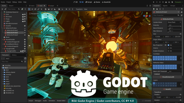 Godot Engine Screenshot und Godot Logo kombiniert von Digikids CC BY 4.0
