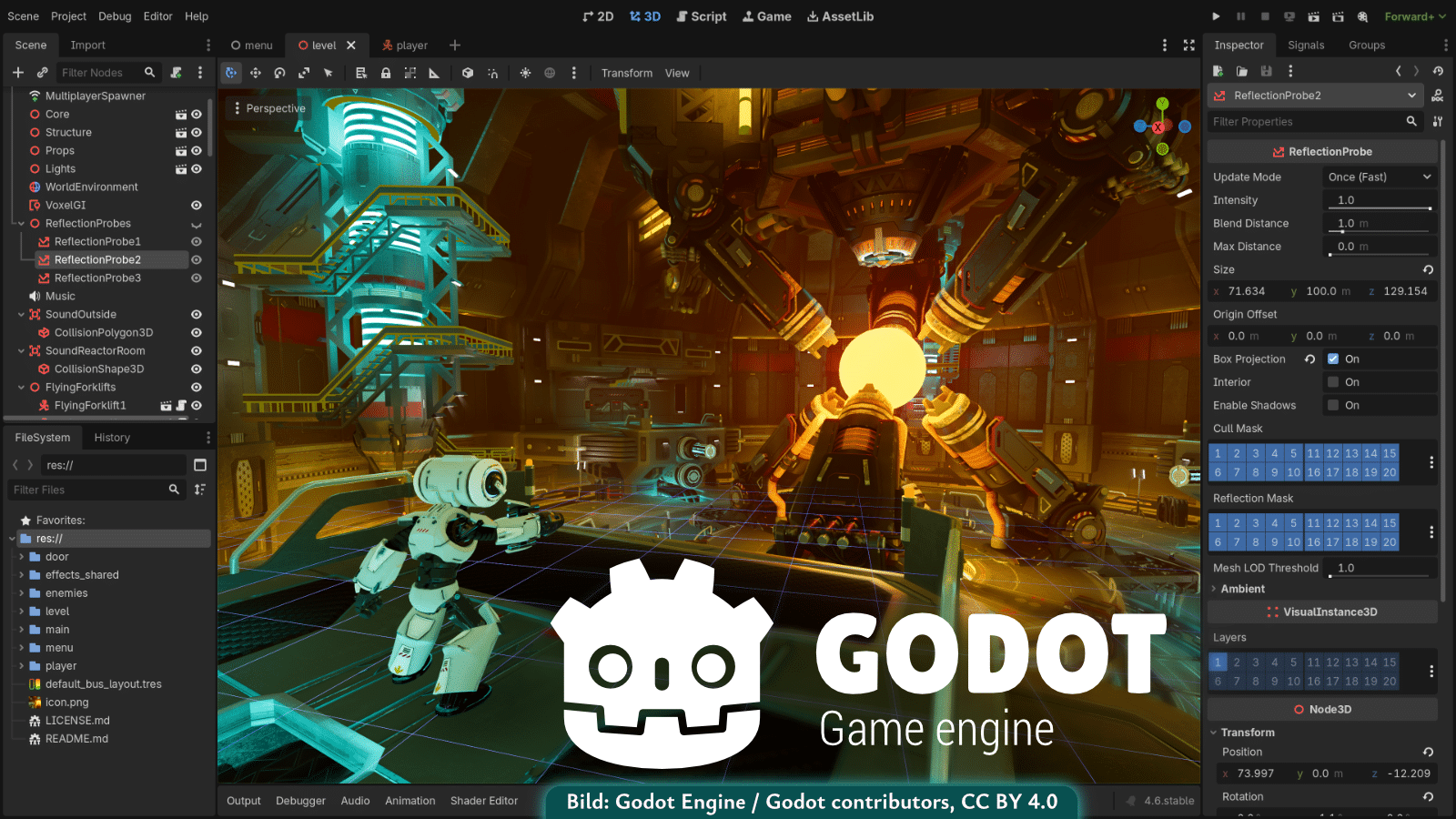 Godot Engine Screenshot und Godot Logo kombiniert von Digikids CC BY 4.0
