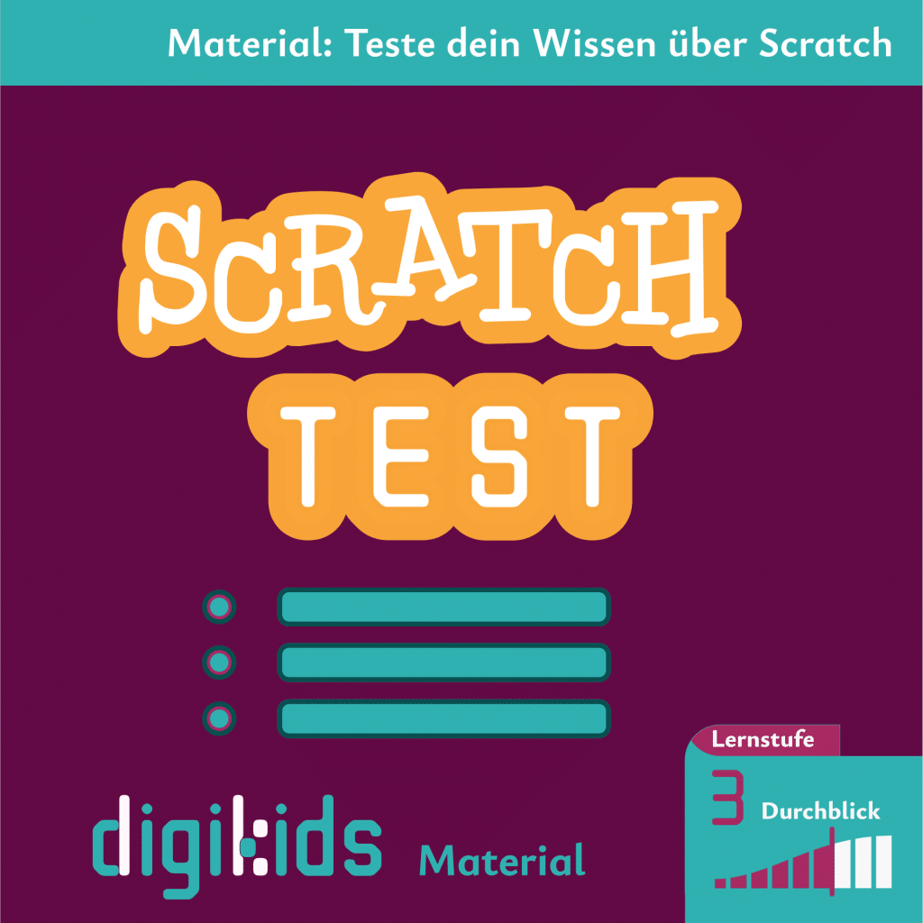 Titelbild für das digikids Material "Fehlerjagd in Scratch", Lernstufe 3 (Durchblick)